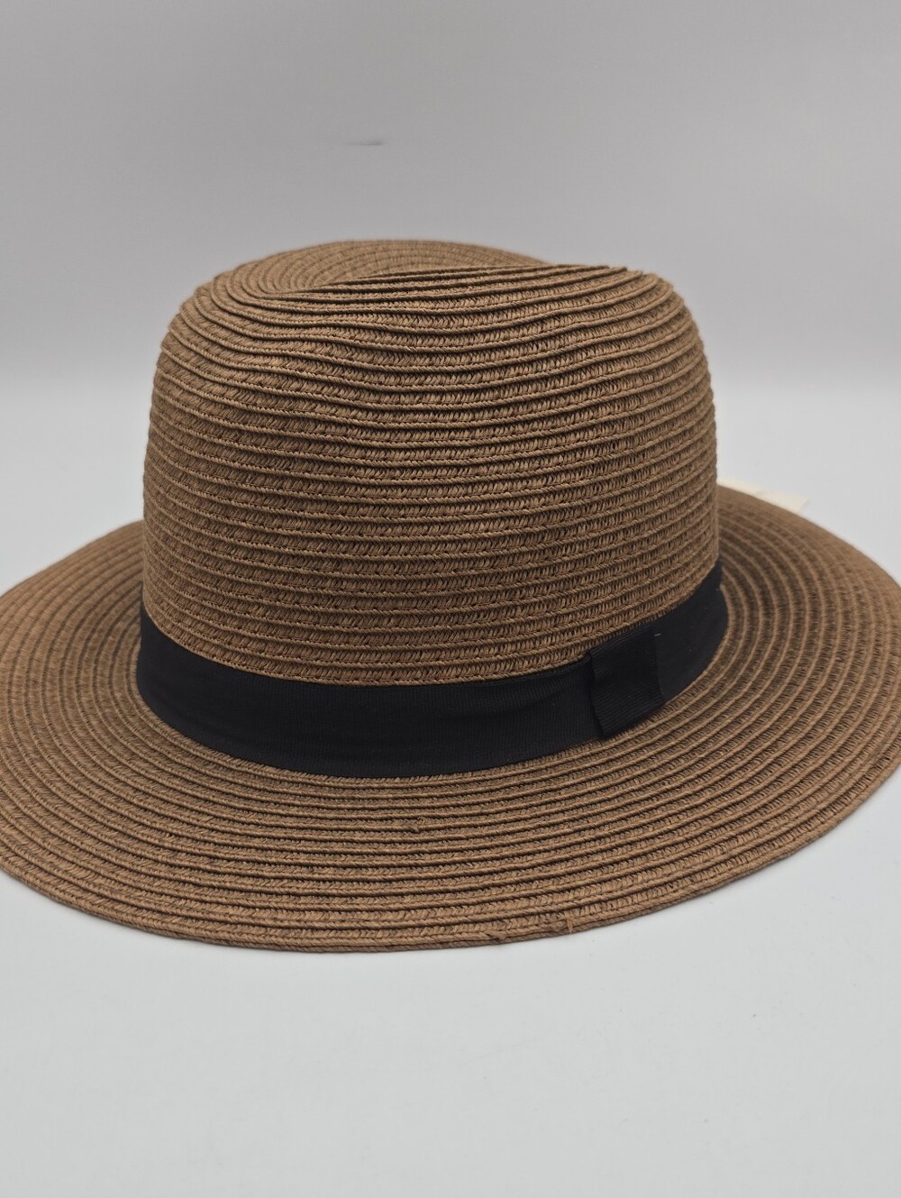 The Hatter Company Women's Wide Brim Solid Straw Brown Sun Hat w/ Ribbon